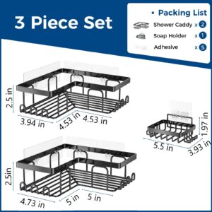 YUNISS Corner Shower Caddy 3 Pack,Adhesive Shower Corner Organizer Shelves with Soap Holder，No Drilling Shower Storage Rack for Bathroom and Kitchen (Black 3)