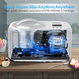 Homtone Ice Cream Maker 1 Quart, No pre-Freezing Automatic Ice Cream Yogurt Machine with Built-in Compressor and LCD Timer for Making Ice Cream,Gelato,Frozen Yogurt in 30-60 min