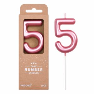 phd cake 2.76 inch classical pink 5 number birthday candles, pink number candles, cake number candles, party celebration