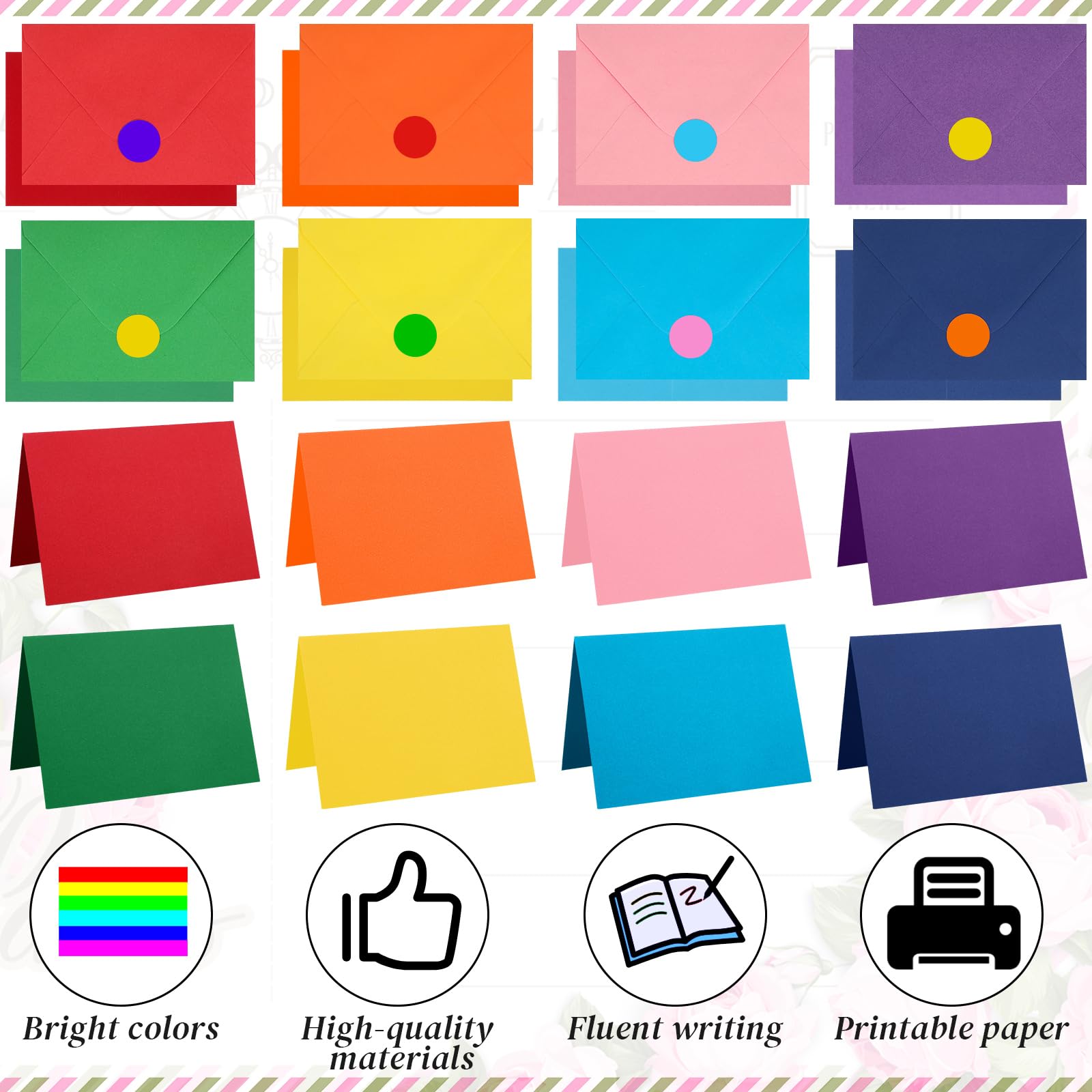 Yeaqee 200 Pack Blank Cards with Envelopes and Stickers Thank You Note Cards Self Adhesive Envelopes Blank Greeting Cards Small Envelopes Stationary Set Card Making(Rainbow Colors)