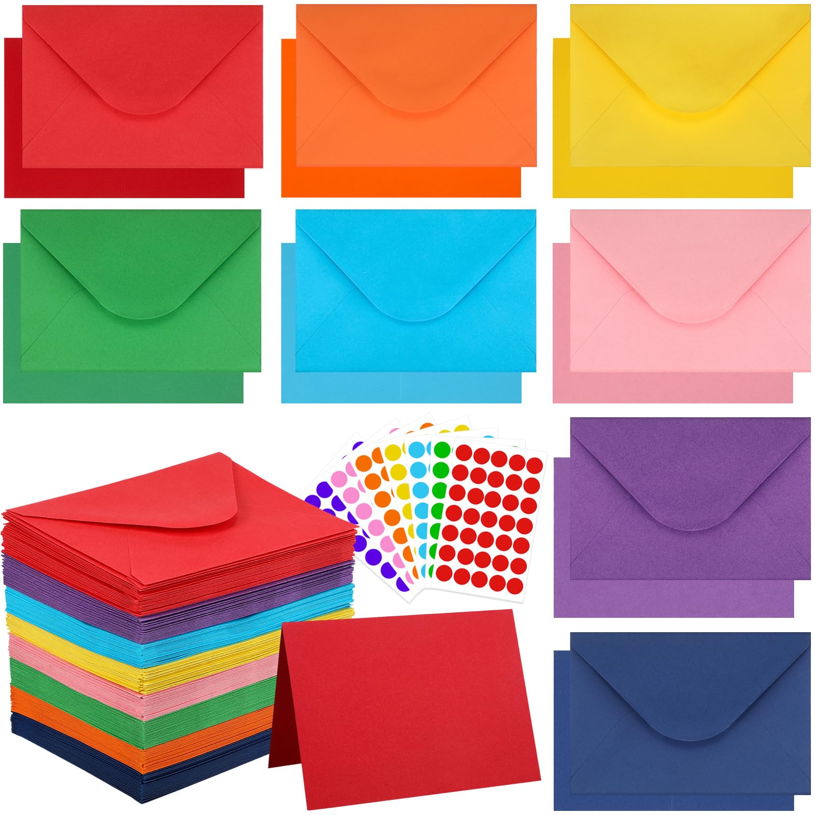 Yeaqee 200 Pack Blank Cards with Envelopes and Stickers Thank You Note Cards Self Adhesive Envelopes Blank Greeting Cards Small Envelopes Stationary Set Card Making(Rainbow Colors)