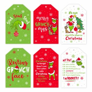 funny christmas gift tags, 48pcs label tags for christmas presents package wrapping, novelty holiday gift tags with string for christmas gifts, hanging labels for xmas party celebration favor