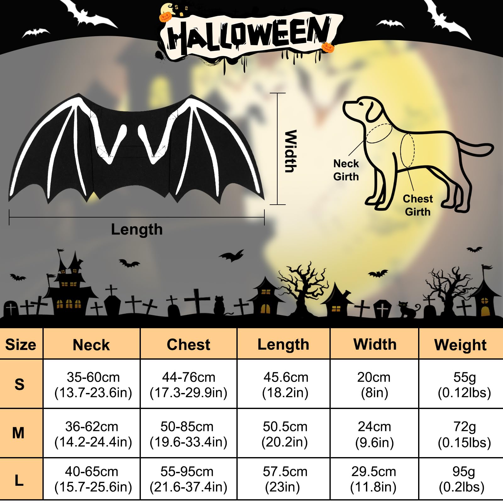 Newthinking Halloween Dog Bat Costume, Cat Bat Wings Costume, Pet Halloween Costumes, Skeleton Bone Bat Wing Apparel Accessories for Kitten Puppies