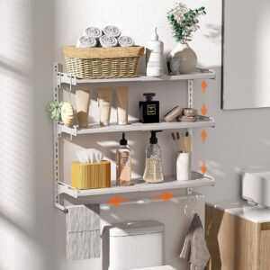 cppdel over the toilet storage, 23.8" lx8.46 wx23.8 h, 3-tier adjustable metal bathroom organizer expandable over toilet storage, floating heavy duty bathroom storage, space saver w/hanging rod-white