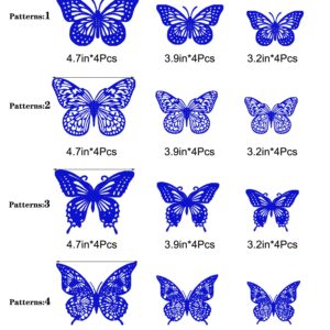 JOSDIOX Sapphire Blue 3D Butterfly Wall Stickers 48 Pcs 4 Styles 3 Sizes, Removable Interior Kids Nursery Wedding Decor Butterflies Decoration Cake,Birthday Party Decorations (Sapphire Blue)