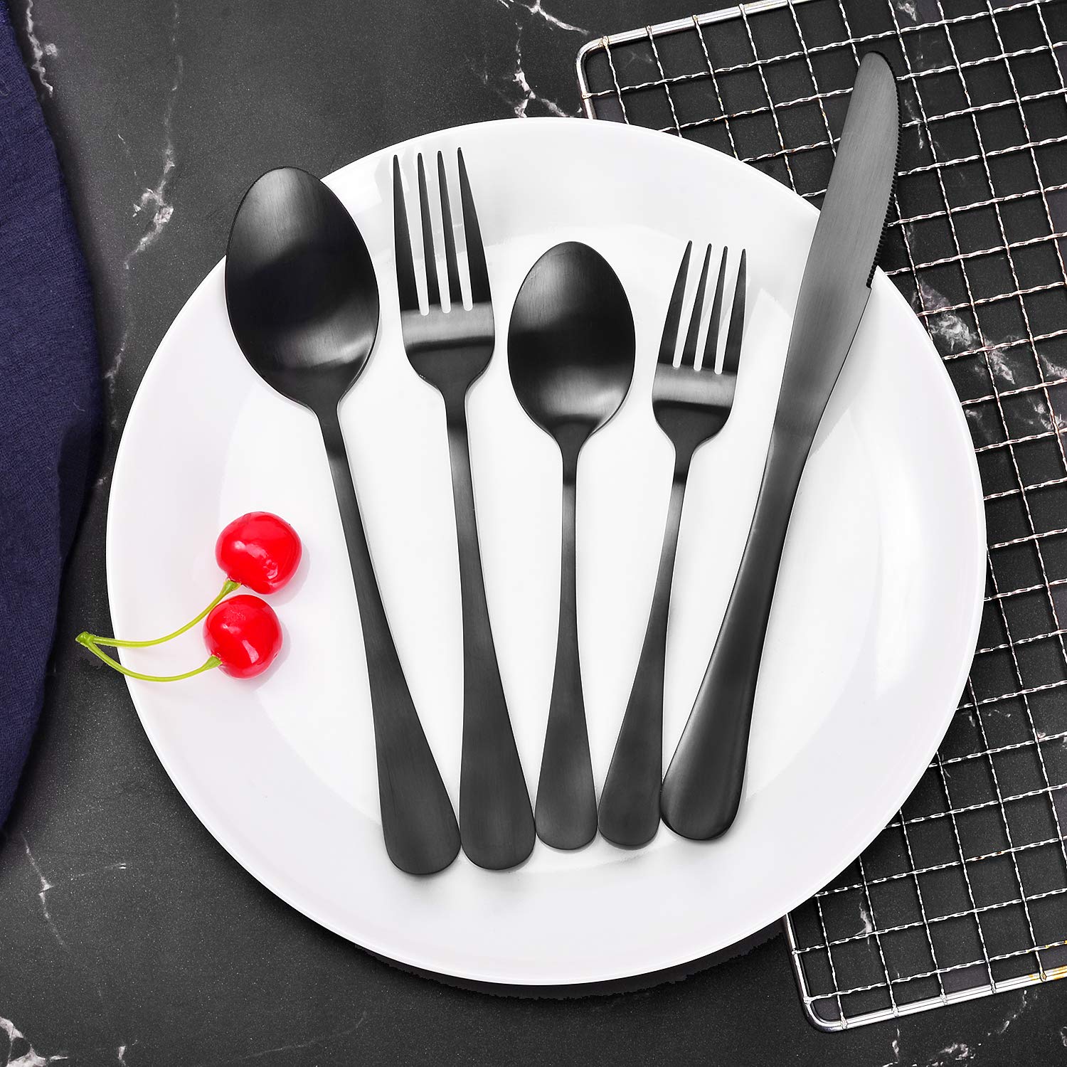 Matte Black Silverware Set for 8, 40 Pieces Heavy Duty Stainless Steel Flatware Set Utensils Cutlery Tableware Set Including Steak Knife Fork and Spoon, Gift Package for Wedding Housewarming