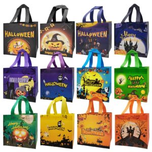 maetrin halloween bags for trick or treat bags, 12pcs small halloween party favors gift bags with handles for kids & adult, premium non-woven halloween tote bags with 12 different designs