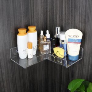 Bathroom Shelf Acrylic Lower or Over The Sink Shelf for Small Bathroom,Behind Faucet & Swivel Corner Floating Shelves for Kitchen Faucet Shelving,Smart Self-Adhesive & Drilling Mount (Large)