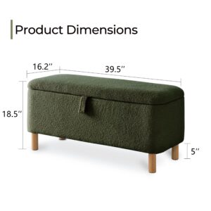 Boucle Storage Ottoman Bench for Bedroom end of Bed, Sherpa Upholstered Shoe Seat Storage Beach for Entryway Bed Foot, Rectangle Cushion Padded Blanket Chest Cute for Living Room, Blackish Green