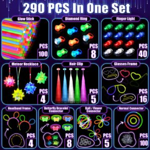 Glow in the Dark Party Supplies for Kids Adults, Light Up Party Favors with 57 LED Light Up Toys, 100 Glow Sticks Bulk DIY Glow Necklaces Glasses Bracelets Headband, Neon Party Supplies & Decorations