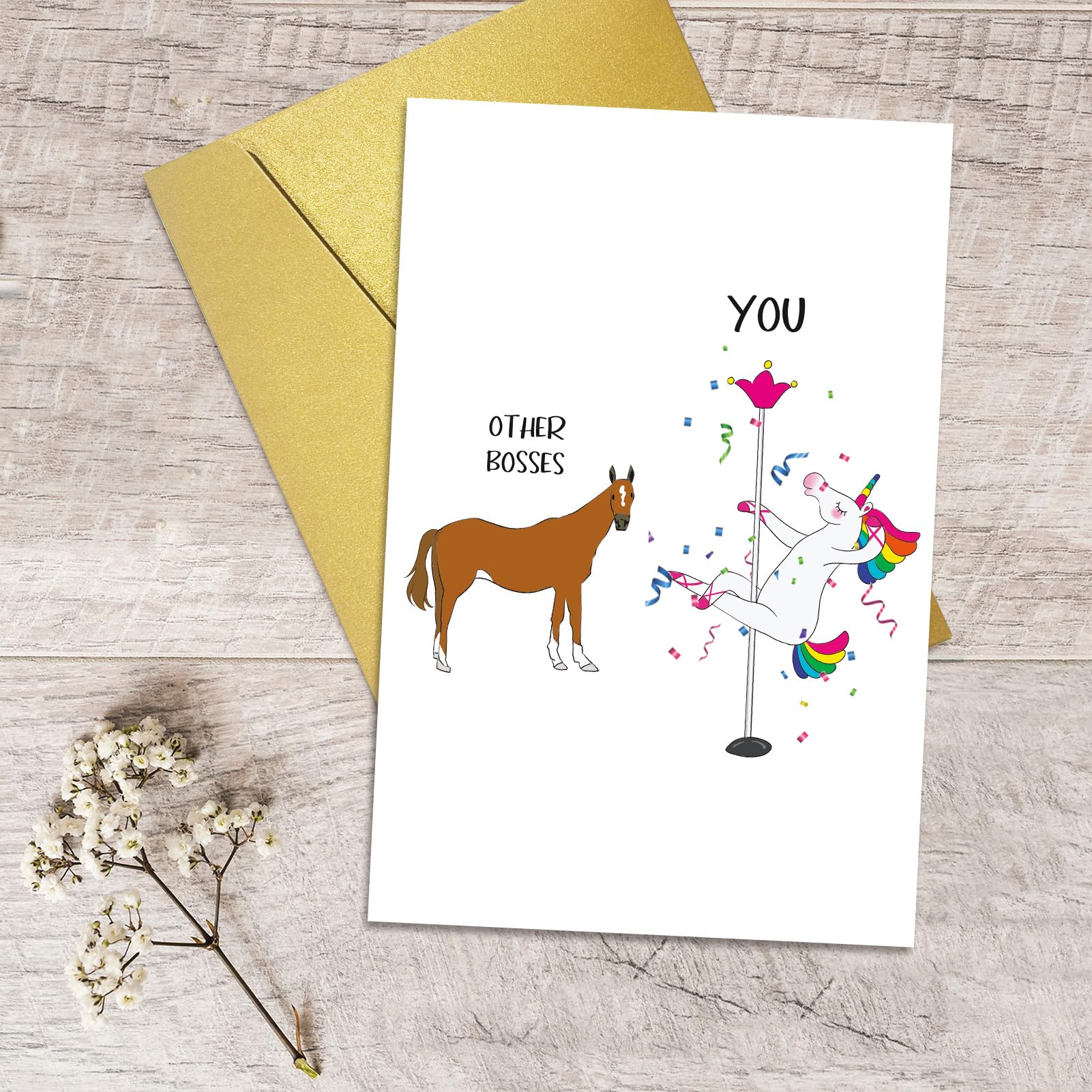 Qiliji Funny Unicorn Boss Card, Boss Day Card for Boss Men Women, Boss Birthday Card, Boss Appreciation Card, Boss Gift for Him Her, Pole Dancing Boss Card