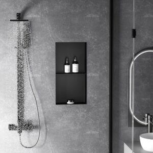 Neodrain 24X12Inch Shower Niche, Black Wall Niche Stainless Steel Wall Niche NO Tile Needed Recessed Niche Shower for Bathroom Storage