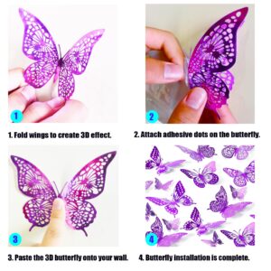 JOSDIOX Butterfly Pale Plum48 Decorative Wall Stickers, 48pcs Metallic Cardboard Butterflies, 3D Party Decorations, Bedroom Living Room Dining Room Wall Decor