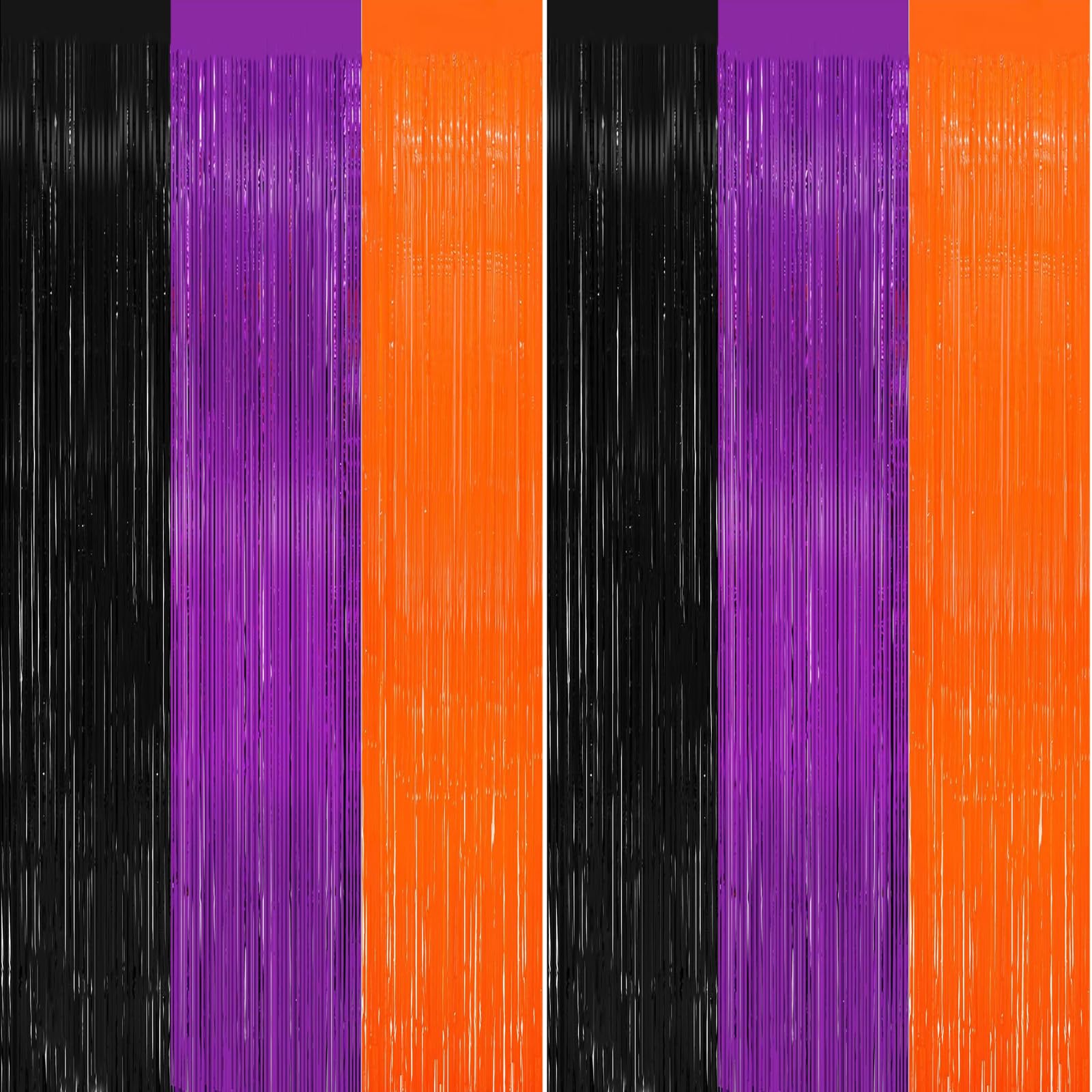 2 Pack 3.2ft x 9.8ft Halloween Foil Fringe Curtain, Black Orange Purple Metallic Tinsel Curtains Streamer Large Party Photo Booth Props Backdrops for Wall Door Indoor Outdoor Decorations