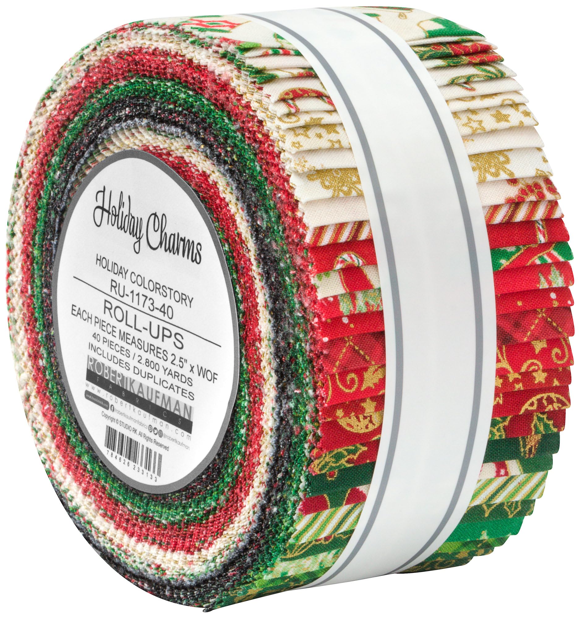 Holiday Charms Holiday Roll Up 40 2.5-inch Strips Jelly Roll Robert Kaufman Fabrics RU-1173-40