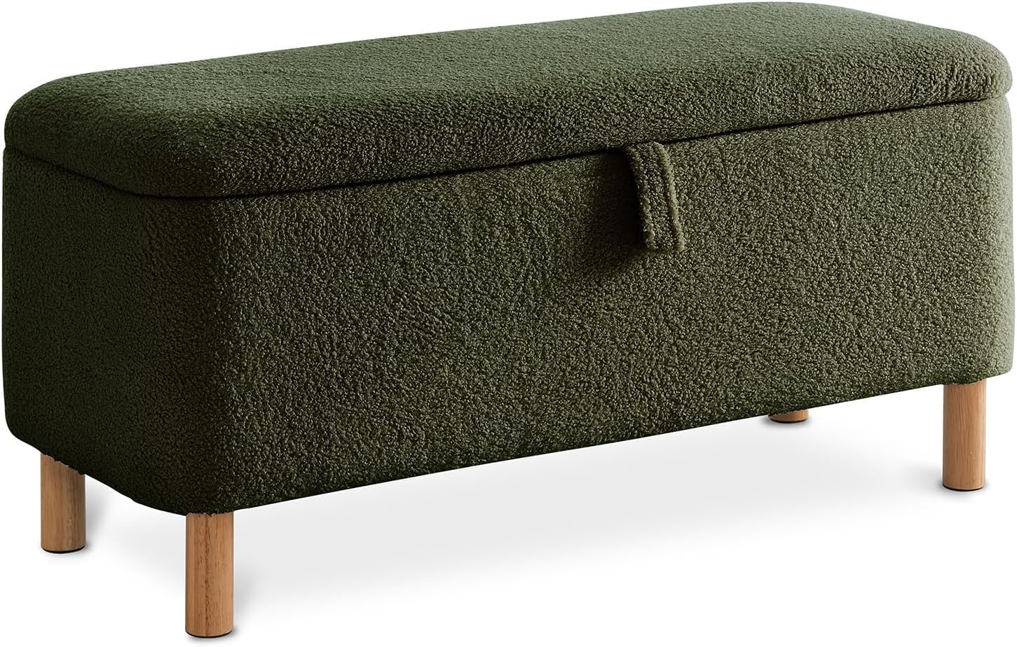 Boucle Storage Ottoman Bench for Bedroom end of Bed, Sherpa Upholstered Shoe Seat Storage Beach for Entryway Bed Foot, Rectangle Cushion Padded Blanket Chest Cute for Living Room, Blackish Green