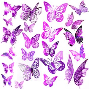 josdiox butterfly pale plum48 decorative wall stickers, 48pcs metallic cardboard butterflies, 3d party decorations, bedroom living room dining room wall decor