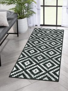 lahome 2x5 kitchen runner rugs non skid washable, black and white hallway runner rug non slip laundry room runner, modern moroccan trellis ultra-thin carpet runner for bedroom bathroom entryway