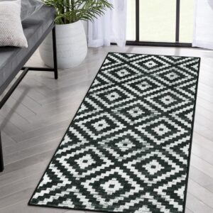 Lahome 2x5 Kitchen Runner Rugs Non Skid Washable, Black and White Hallway Runner Rug Non Slip Laundry Room Runner, Modern Moroccan Trellis Ultra-Thin Carpet Runner for Bedroom Bathroom Entryway