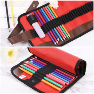 PATIKIL Handmade 24 Slots Roll Up Pencil Case, Oxford Cloth Pencil Wrap Pouch Pen Holder Organizer for Artist Drawing Coloring Sketching, Brown/Black