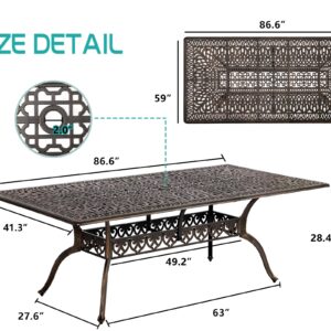 TITIMO 87'' Patio Dining Table, Cast Aluminum Outdoor Rectangle Dining Table, Weather-Resistant Table with 2" Umbrella Hole, Lawn Backyard Garden