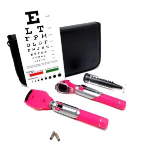 a2z scilab - mini otoscope - portable ear light and exam kit for home & professional use -3x magnifying fiber optic scope with spare tips, bulb, & carrying case - pocket diagnostic equipment (pink)