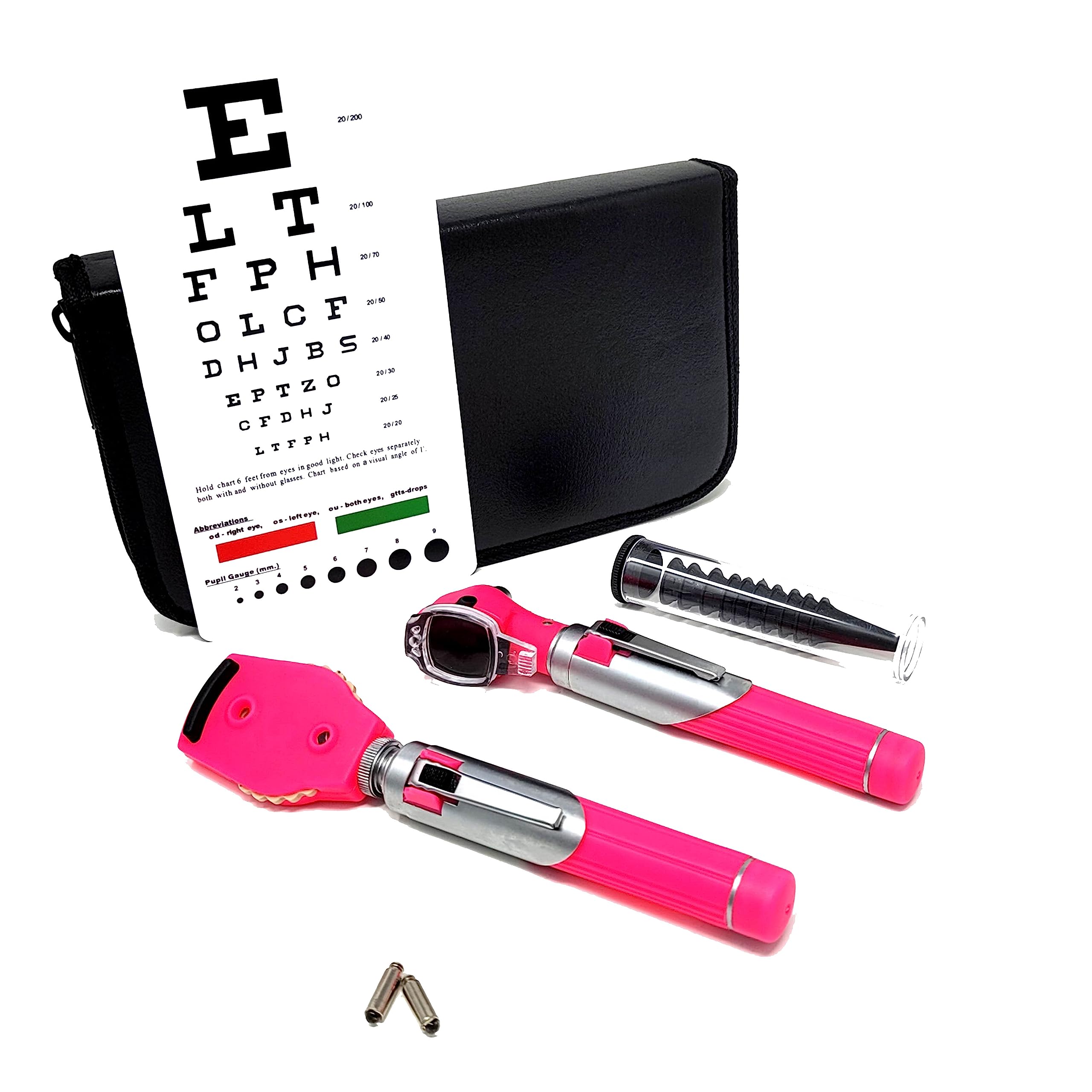 A2Z Scilab - Mini Otoscope - Portable Ear Light and Exam Kit for Home & Professional Use -3X Magnifying Fiber Optic Scope with Spare Tips, Bulb, & Carrying Case - Pocket Diagnostic Equipment (Pink)