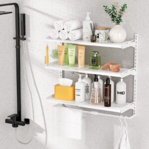 CPPDEL Over The Toilet Storage, 23.8" Lx8.46 Wx23.8 H, 3-Tier Adjustable Metal Bathroom Organizer Expandable Over Toilet Storage, Floating Heavy Duty Bathroom Storage, Space Saver w/Hanging Rod-White