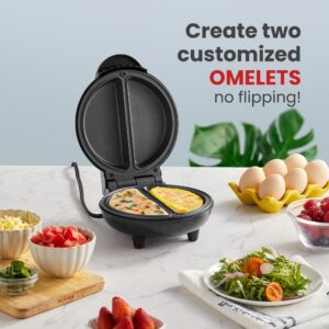 Elite Gourmet EOM123 Non-Stick Omelet, Frittata, Snack Pocket Maker, Dessert Maker, 2 Individual 5.6" Omelets, Stainless Steel