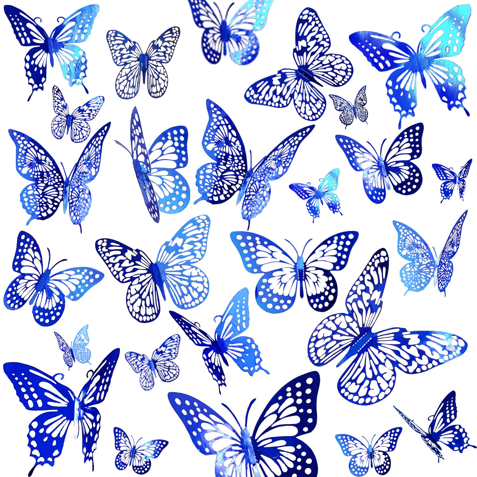 JOSDIOX Sapphire Blue 3D Butterfly Wall Stickers 48 Pcs 4 Styles 3 Sizes, Removable Interior Kids Nursery Wedding Decor Butterflies Decoration Cake,Birthday Party Decorations (Sapphire Blue)