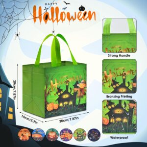 AhfuLife 6 Pcs Halloween Trick or Treat Bags, Halloween Candy Tote Bags with Handles, Reusable Halloween Non-Woven Gift Bags for Halloween Party Supplies Favors (7.8×7.8×5.9’’)