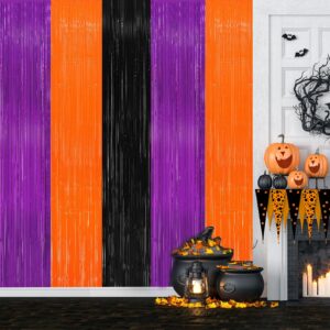 2 Pack 3.2ft x 9.8ft Halloween Foil Fringe Curtain, Black Orange Purple Metallic Tinsel Curtains Streamer Large Party Photo Booth Props Backdrops for Wall Door Indoor Outdoor Decorations