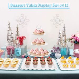 12 Pcs Cupcake Stand White Dessert Table Display Set 4 Pcs 3 Tier Plastic Cake Stand Holder 6 Pcs Dessert Serving Tray 1 Pc Cake Pop Stand Cookie Platter Rack Tower for Tea Party Wedding Baby Shower