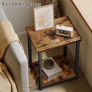 Fixwal Side Tables Set of 2, 2-Tier Small End Table Sofa Table Nightstand Bedside Table for Living Room, Bedroom, Office, Rustic Brown and Black