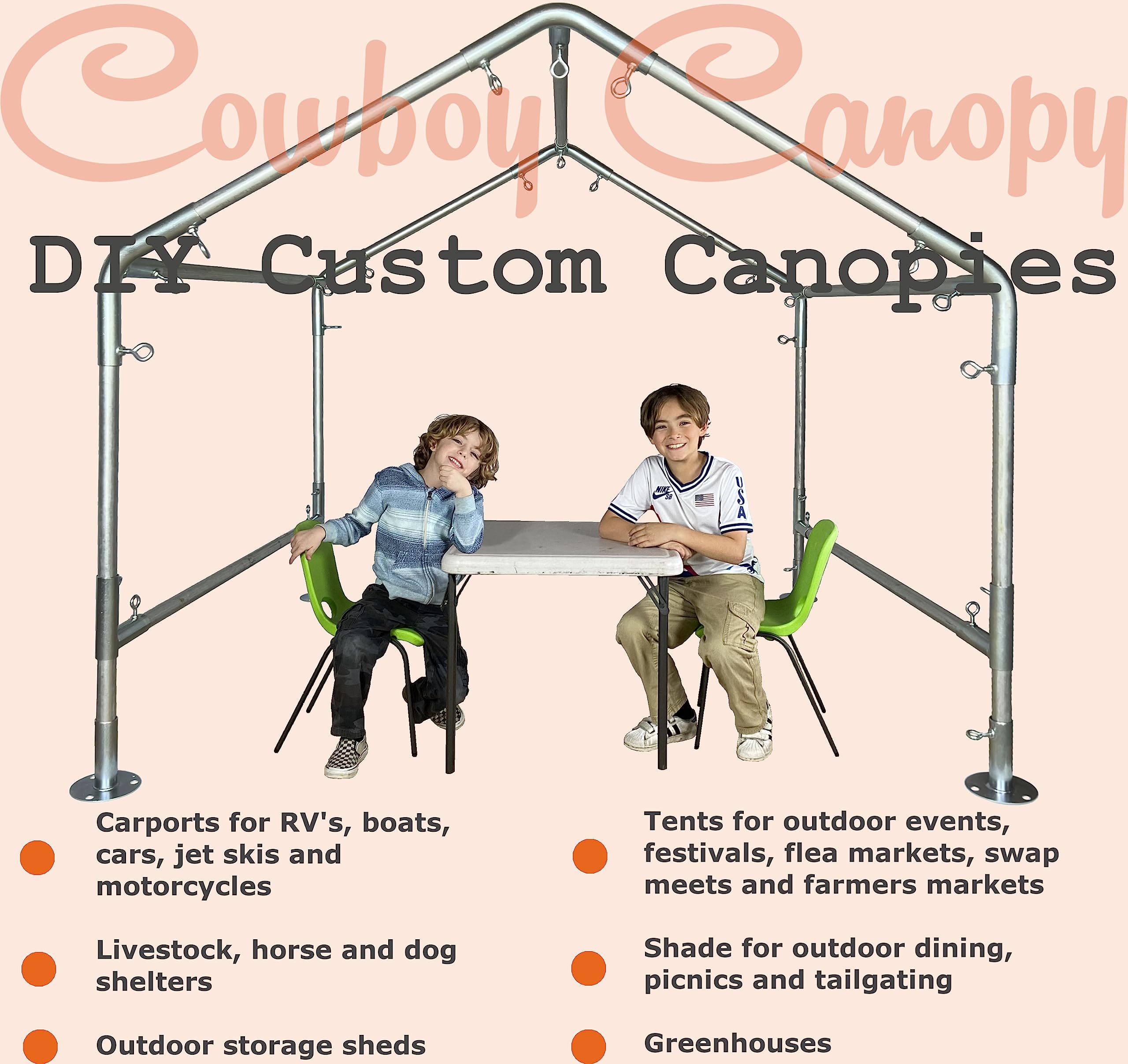 10' x 10' High Peak Canopy Fittings, DIY RV & Boat Carport, Party Tent, 1" EMT Metal Frame Parts