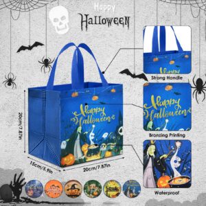 AhfuLife 6 Pcs Halloween Trick or Treat Bags, Halloween Candy Tote Bags with Handles, Reusable Halloween Non-Woven Gift Bags for Halloween Party Supplies Favors (7.8×7.8×5.9’’)