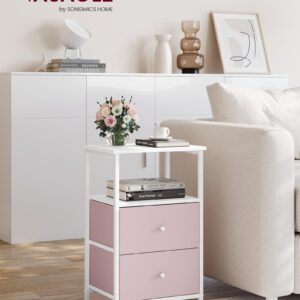 VASAGLE Nightstand, Side Table with 2 Fabric Drawers, 24-Inch Tall End Table with Storage Shelf, Bedroom, Jelly Pink and White ULGS025R05