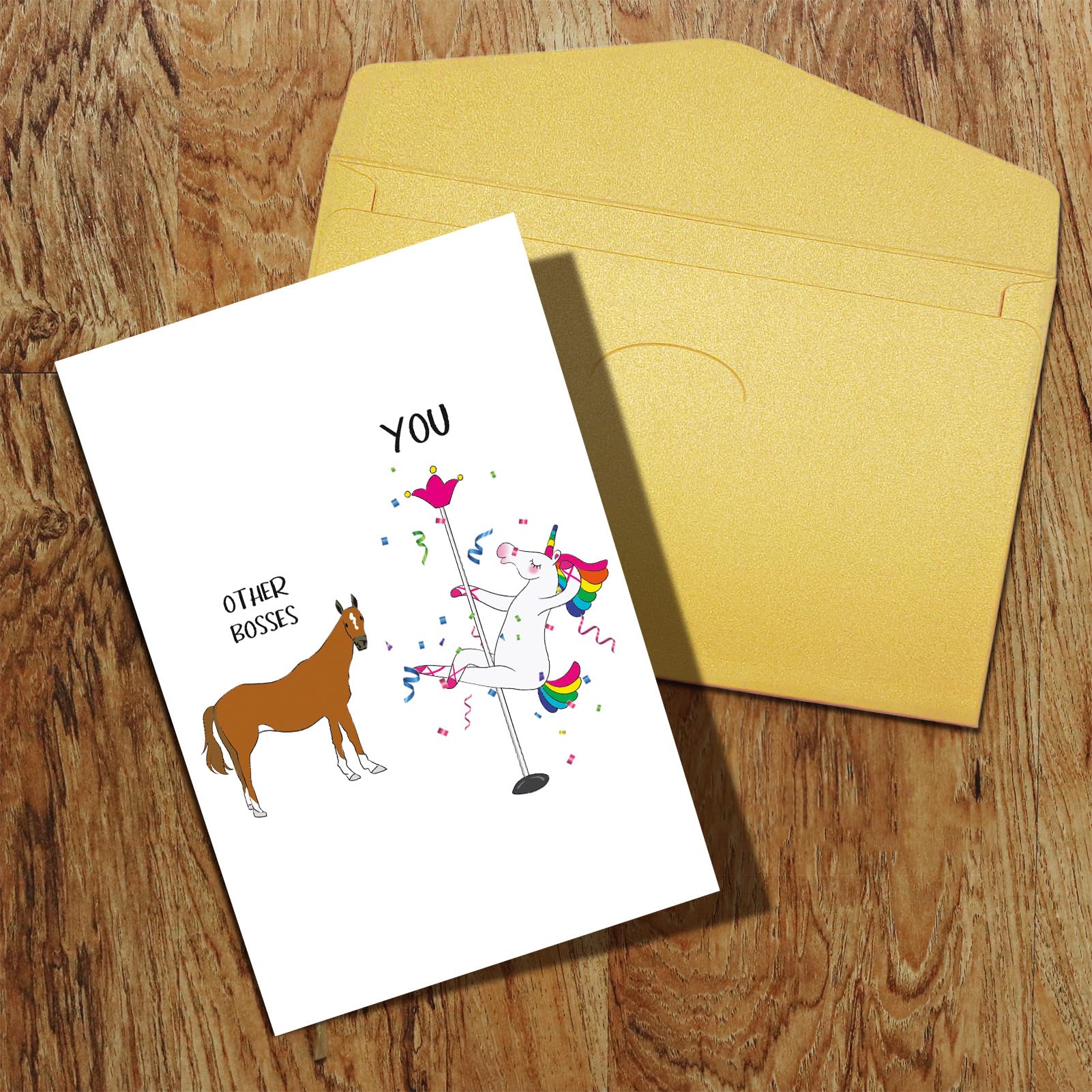 Qiliji Funny Unicorn Boss Card, Boss Day Card for Boss Men Women, Boss Birthday Card, Boss Appreciation Card, Boss Gift for Him Her, Pole Dancing Boss Card