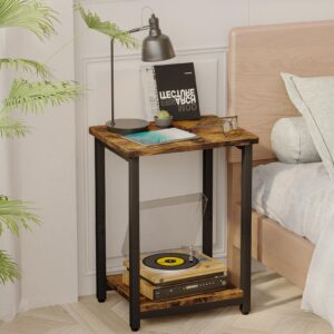 Fixwal Side Tables Set of 2, 2-Tier Small End Table Sofa Table Nightstand Bedside Table for Living Room, Bedroom, Office, Rustic Brown and Black