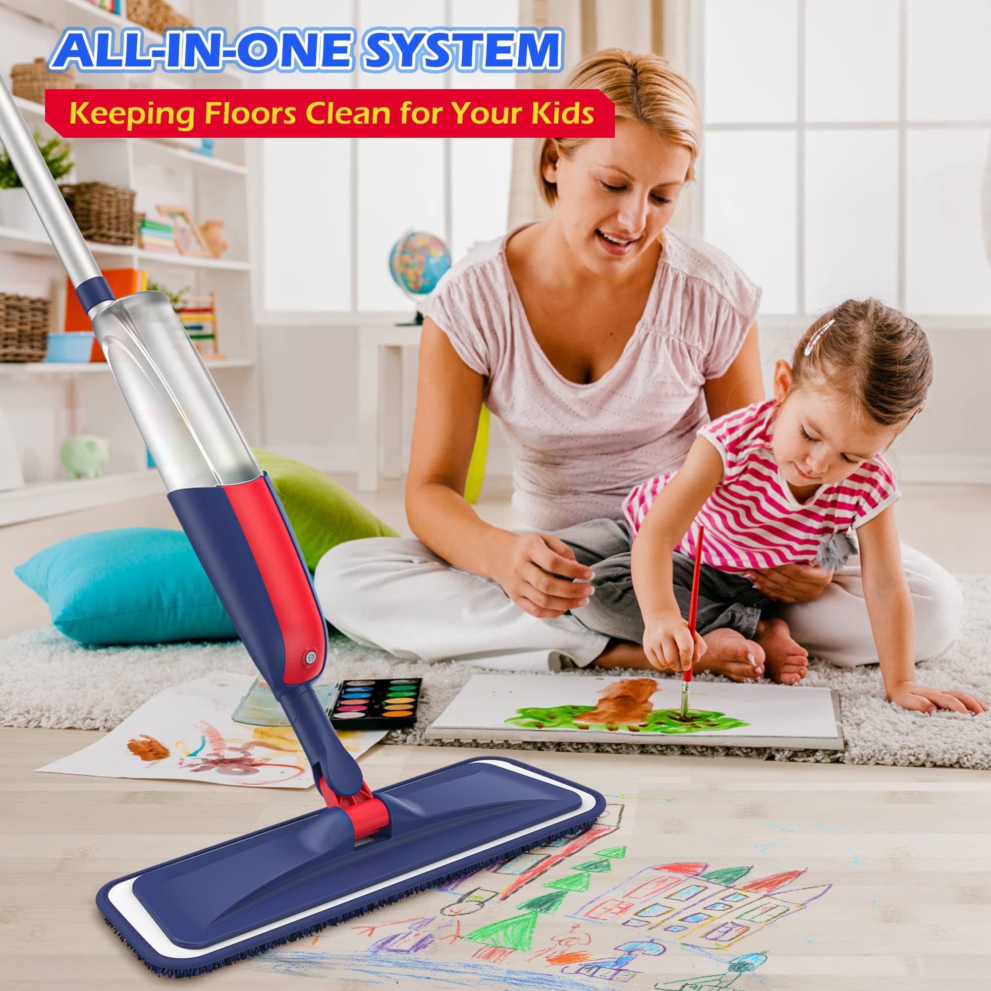 Wet Mops Dust Mops for Hardwood Floor Cleaning - MEXERRIS Spray Mops with 4X Reusable Washable Pads 2X Bottles Microfiber Wood Floor Mop Home Commercial Use for Hardwood Wood Laminate Ceramic Tiles