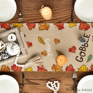 Artoid Mode Turkey Give Thanks Thanksgiving Table Runner, Seasonal Fall Autumn Kitchen Dining Table Decoration for Home Party Decor 13x72 Inch