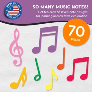 70pcs Colorful Music Notes Cutouts Musical Party Decorations in 7 Designs, US Made Card Stock Easy Punch Out, Music Concert, 50s Rock & Roll Party, Musical Play, Bulletin Board, Music Themed Crafts