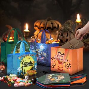 AhfuLife 6 Pcs Halloween Trick or Treat Bags, Halloween Candy Tote Bags with Handles, Reusable Halloween Non-Woven Gift Bags for Halloween Party Supplies Favors (7.8×7.8×5.9’’)