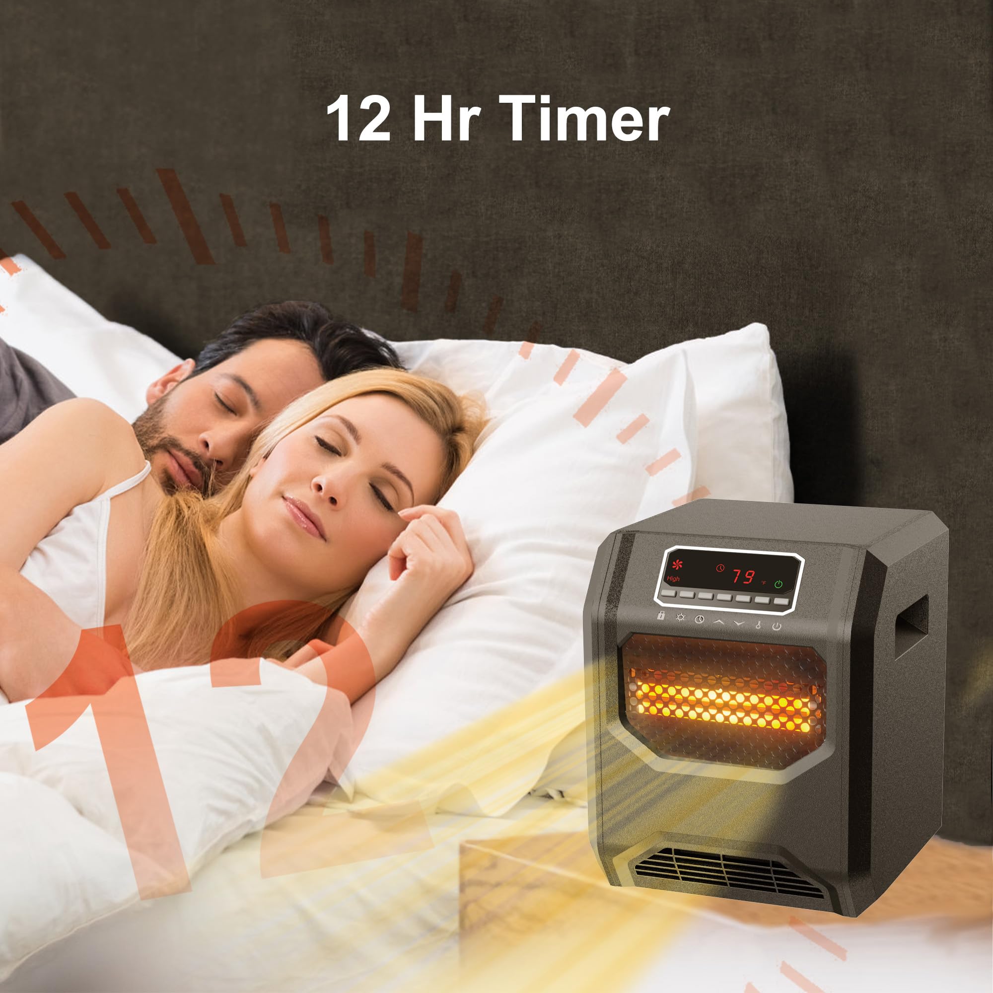 Infrared Space Heater 3 Mode 1500W Electric heater with 6 Quartz Infrared Element Child Lock Timer Remote for Indoor Use WEWARM