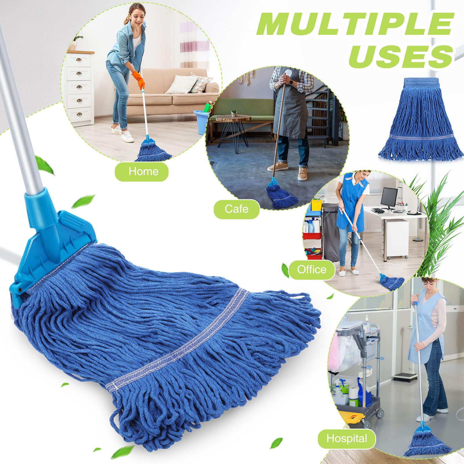 Roshtia 30 Pieces Commercial Mop Head Replacement Floor Cleaning Wet Mop Heads Heavy Duty Cotton String Mops Blue Large Industrial Cleaning Mop Head Refills for Industrial Home Commercial Cleaning