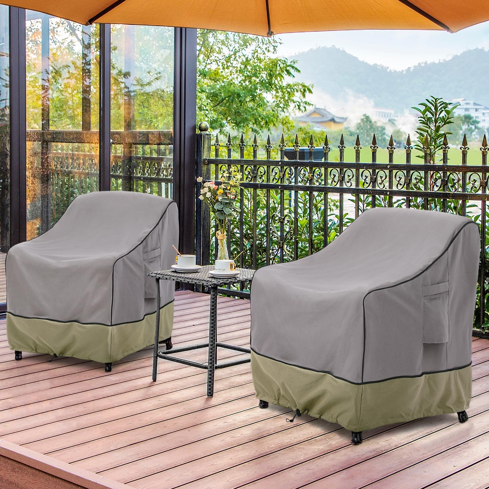 BRIVIC Patio Furniture Covers Waterproof for Chair, Outdoor Lawn Chair Covers Fits up to 36W x 37D x 36H inches(2Pack), Grey