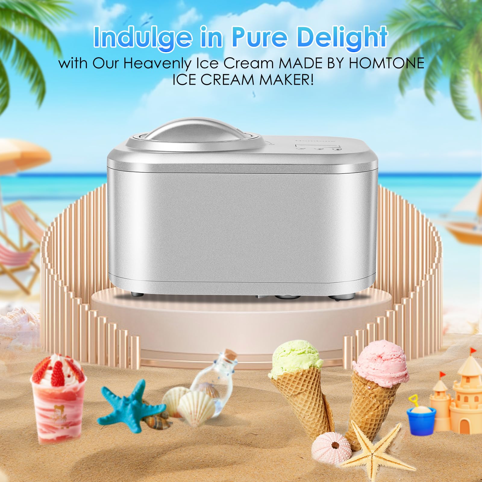 Homtone Ice Cream Maker 1 Quart, No pre-Freezing Automatic Ice Cream Yogurt Machine with Built-in Compressor and LCD Timer for Making Ice Cream,Gelato,Frozen Yogurt in 30-60 min