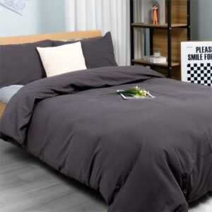 Wonlynn Black Duvet Cover Queen Size, 100% Washed Cotton Linen Feel Super Soft Comfortable, Durable and Easy Care, Simple Style Farmhouse Bedding Set for All Season