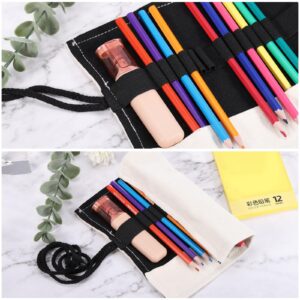 PATIKIL Handmade 36 Slots Roll Up Pencil Case, 2 Pack Canvas Pencil Wrap Pouch Pen Holder Organizer for Artist Drawing Coloring Sketching, White