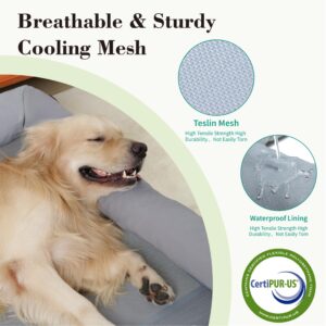 TJSOULER Cooling Elevated Dog Bed with Pillows,Portable Washable Raised Dog Cot with Chew Proof Mesh and Metal Frame,No-Slip Rubber Feet for Indoor & Outdoor Use,Large,Gray